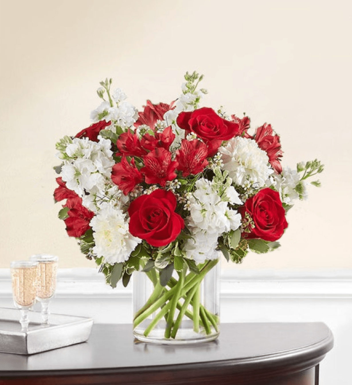 Radiant Red & White Elegance Vase - NYC Bouquet Delivery
