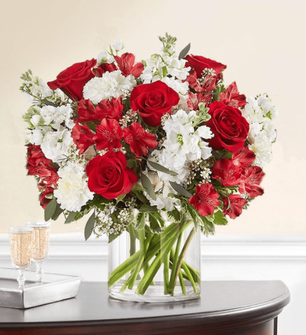 Radiant Red & White Elegance Vase - NYC Bouquet Delivery