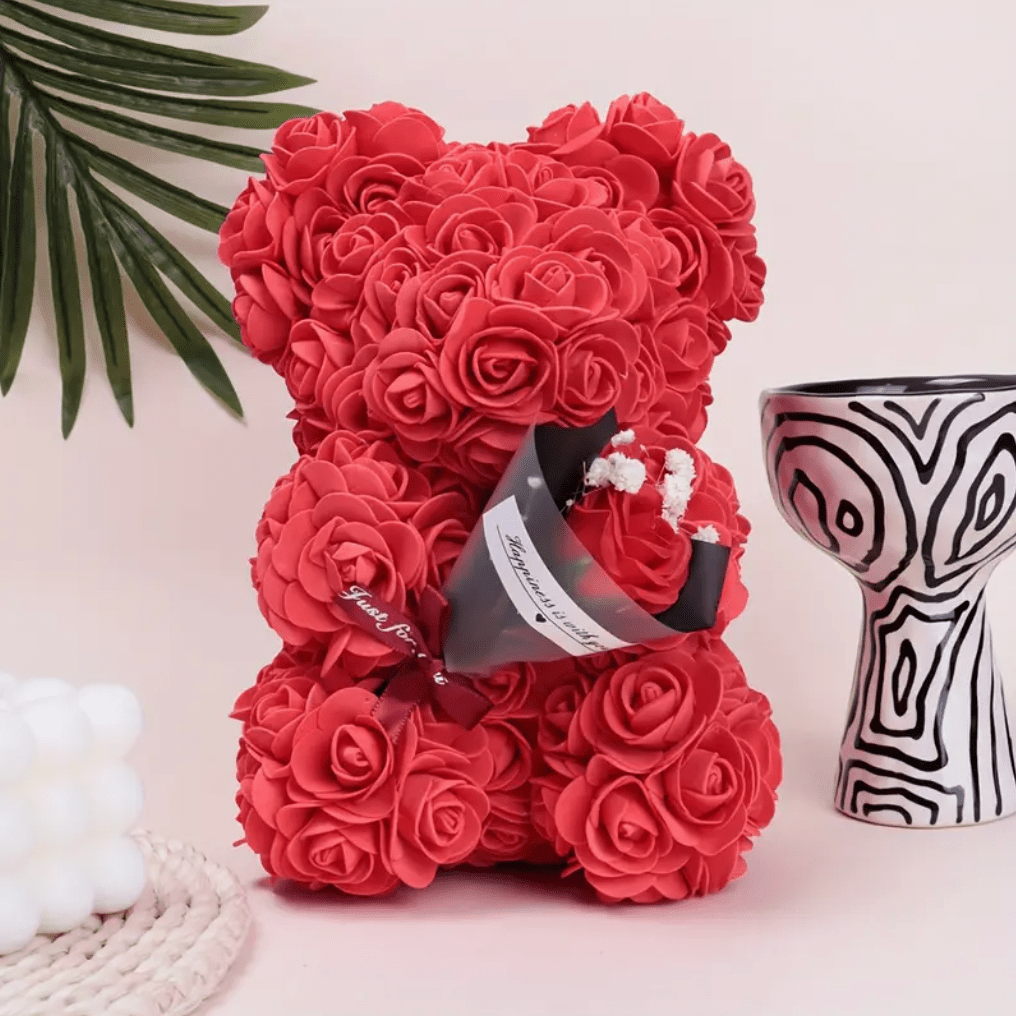 Artificial Floral Rose Bear Gift - Red - NYC Bouquet Delivery