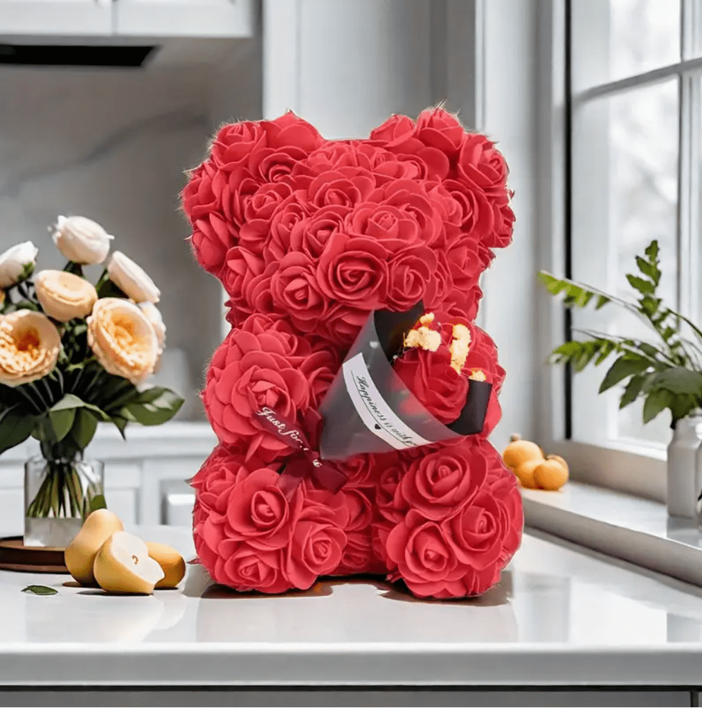 Artificial Floral Rose Bear Gift - Red - NYC Bouquet Delivery