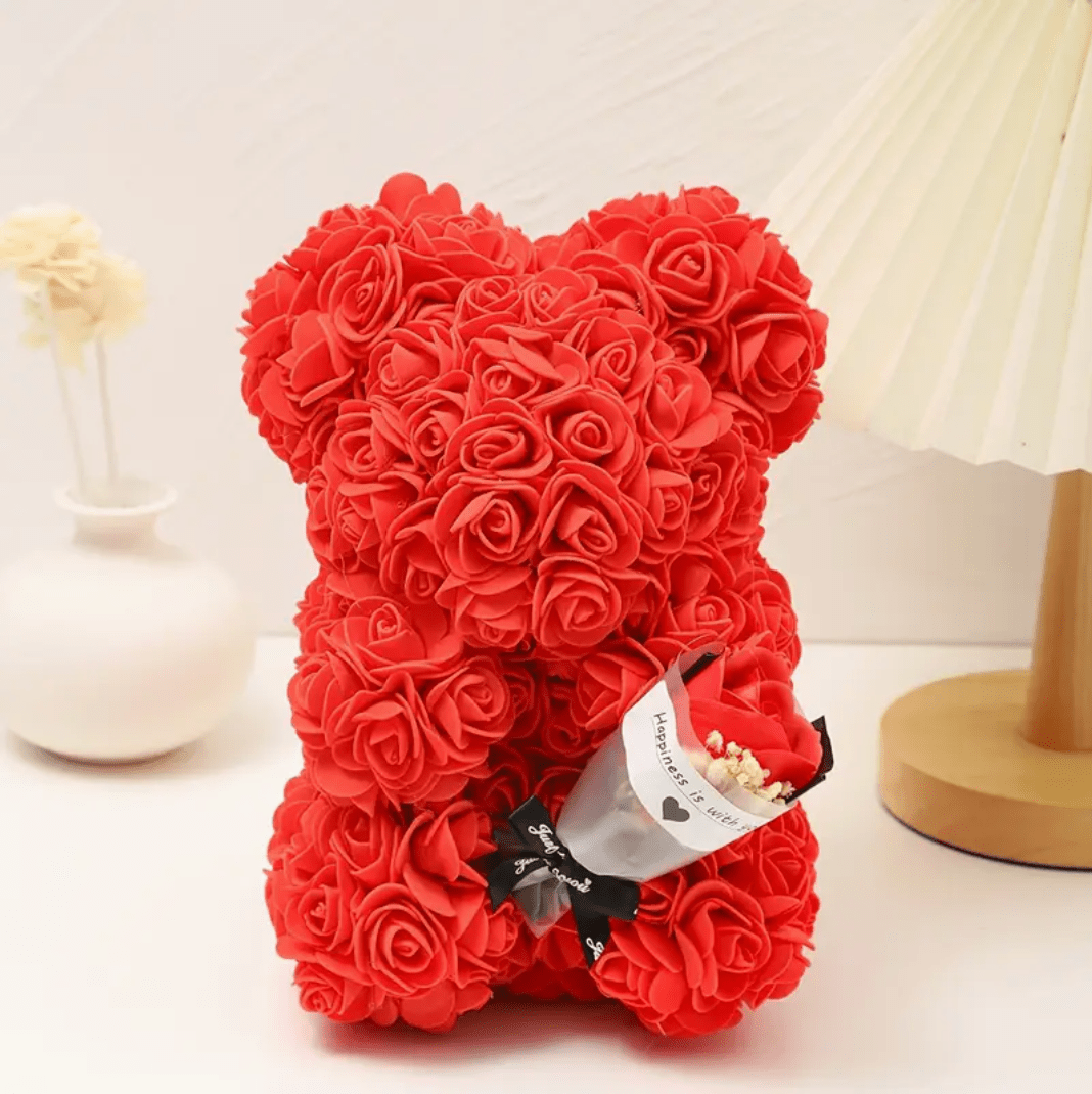 Artificial Floral Rose Bear Gift - Red - NYC Bouquet Delivery