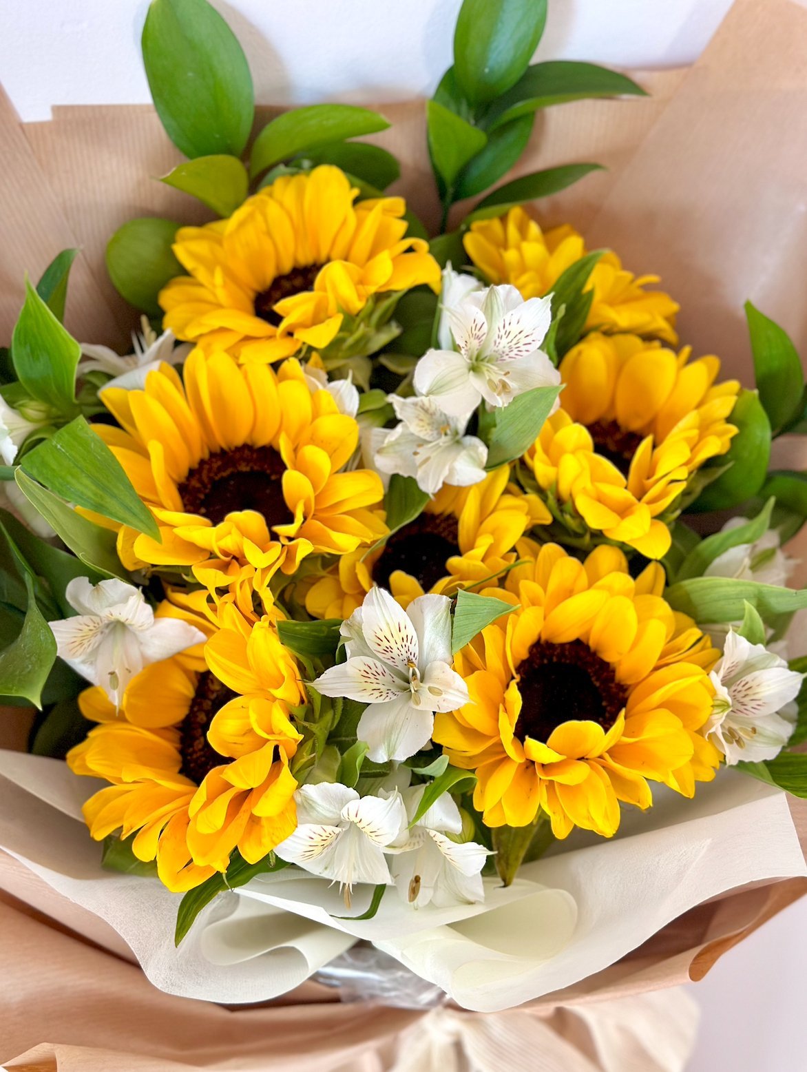 Sunflower Bliss Flower Wrapped Bouquet - NYC Bouquet Delivery