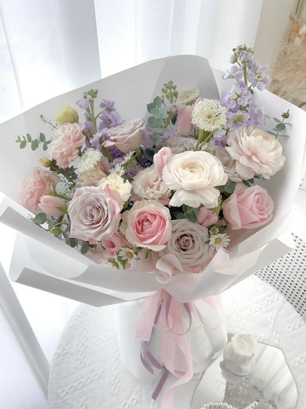 Whispering Petals Bouquet – Soft Pink and White Roses - NYC Bouquet Delivery
