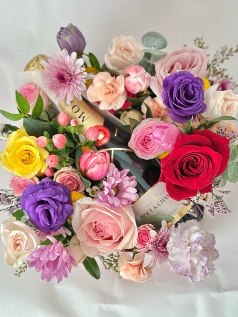 Champagne Half Bottle Flower Gift Box – Elegant Celebration Arrangement - NYC Bouquet Delivery