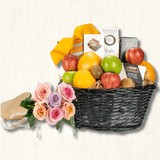 NYC Fruit, Cheese & Mini Bouquet Gift Basket - NYC Bouquet Delivery