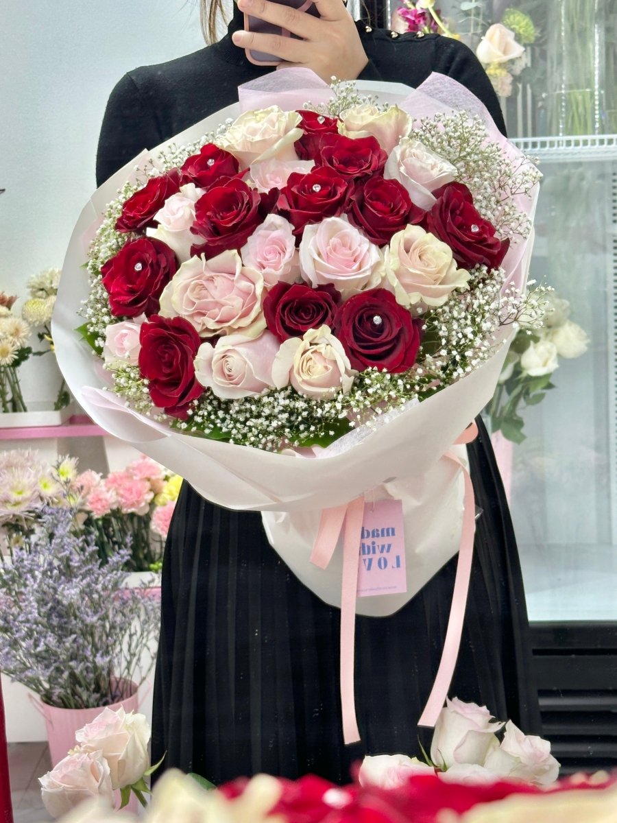 Pink & Red 2 Dozen Rose Bouquet - KKOT Floral Studio | Jersey City Florist & Same - Day Delivery
