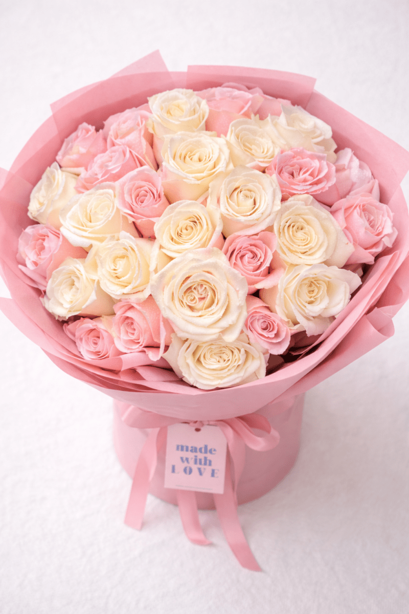 Pink & White 2 Dozen Rose Bouquet - KKOT Floral Studio | Jersey City Florist & Same - Day Delivery
