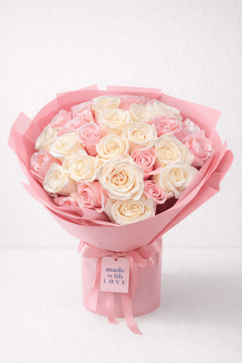 Pink & White 2 Dozen Rose Bouquet - KKOT Floral Studio | Jersey City Florist & Same - Day Delivery