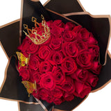 50 Only Red Luxury Roses Bouquet with Queen's Crown - NYC Bouquet Delivery