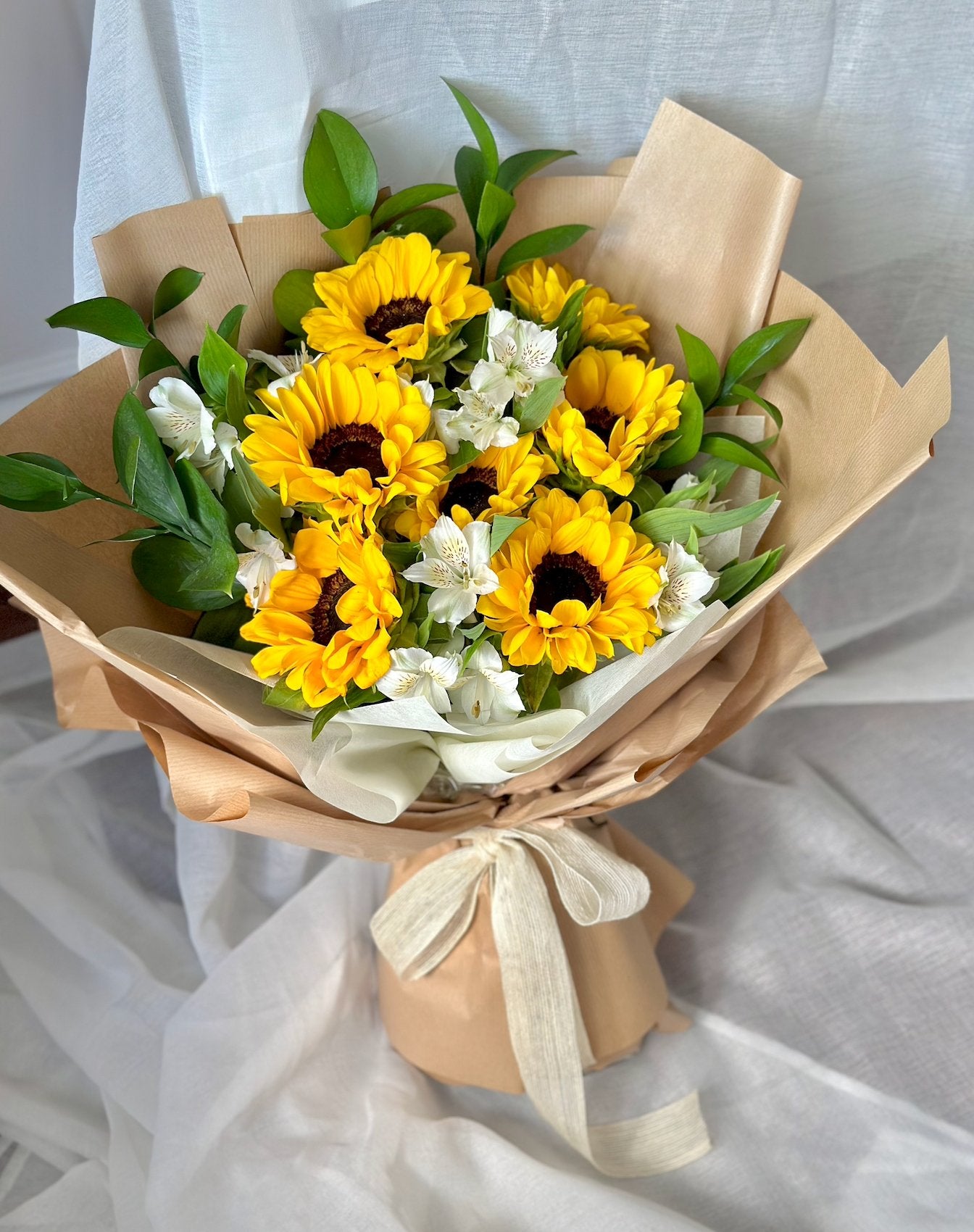 Sunflower Bliss Flower Wrapped Bouquet - NYC Bouquet Delivery