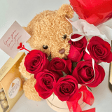Teddy Bear & Roses Gift Set with Heart Balloon - NYC Bouquet Delivery