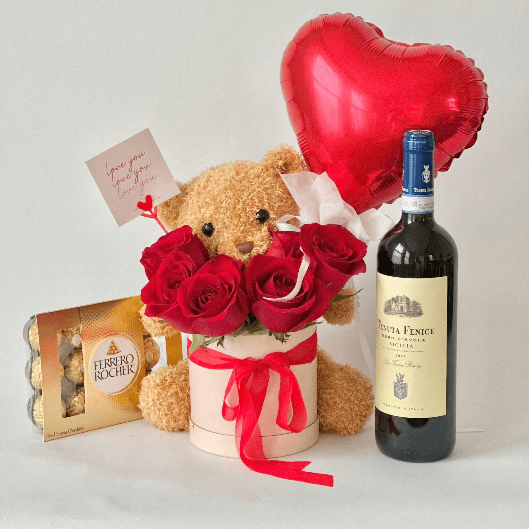 Teddy Bear & Roses Gift Set with Heart Balloon - NYC Bouquet Delivery