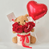 Teddy Bear & Roses Gift Set with Heart Balloon - NYC Bouquet Delivery