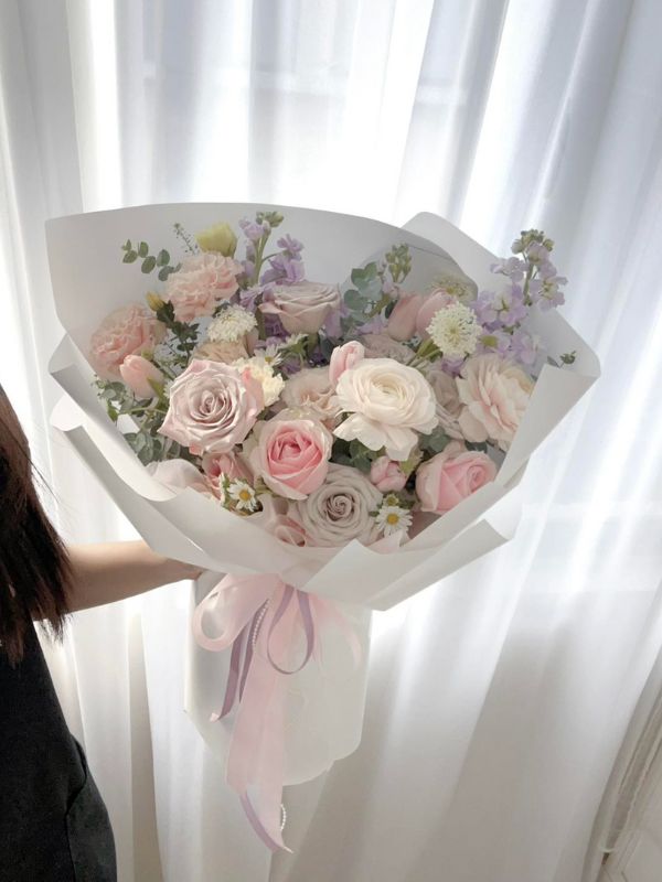 Whispering Petals Bouquet – Soft Pink and White Roses - NYC Bouquet Delivery