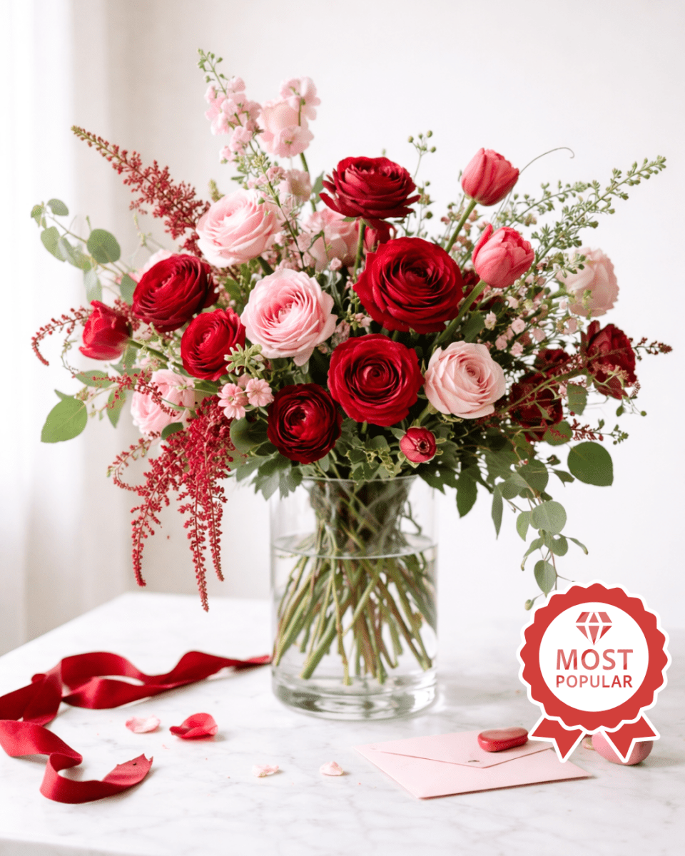 Best Seller – Valentine’s Day Designer’s Choice (Red & Pink | Vase) - KKOT Floral Studio | Jersey City Florist & Same - Day Delivery