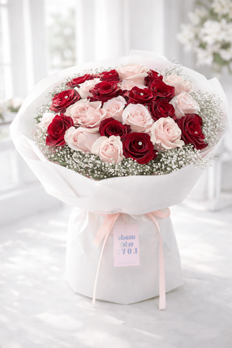 Pink & Red 2 Dozen Rose Bouquet - KKOT Floral Studio | Jersey City Florist & Same - Day Delivery