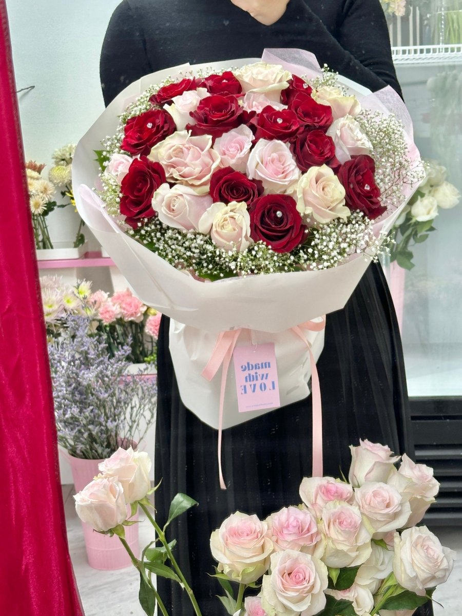 Pink & Red 2 Dozen Rose Bouquet - KKOT Floral Studio | Jersey City Florist & Same - Day Delivery