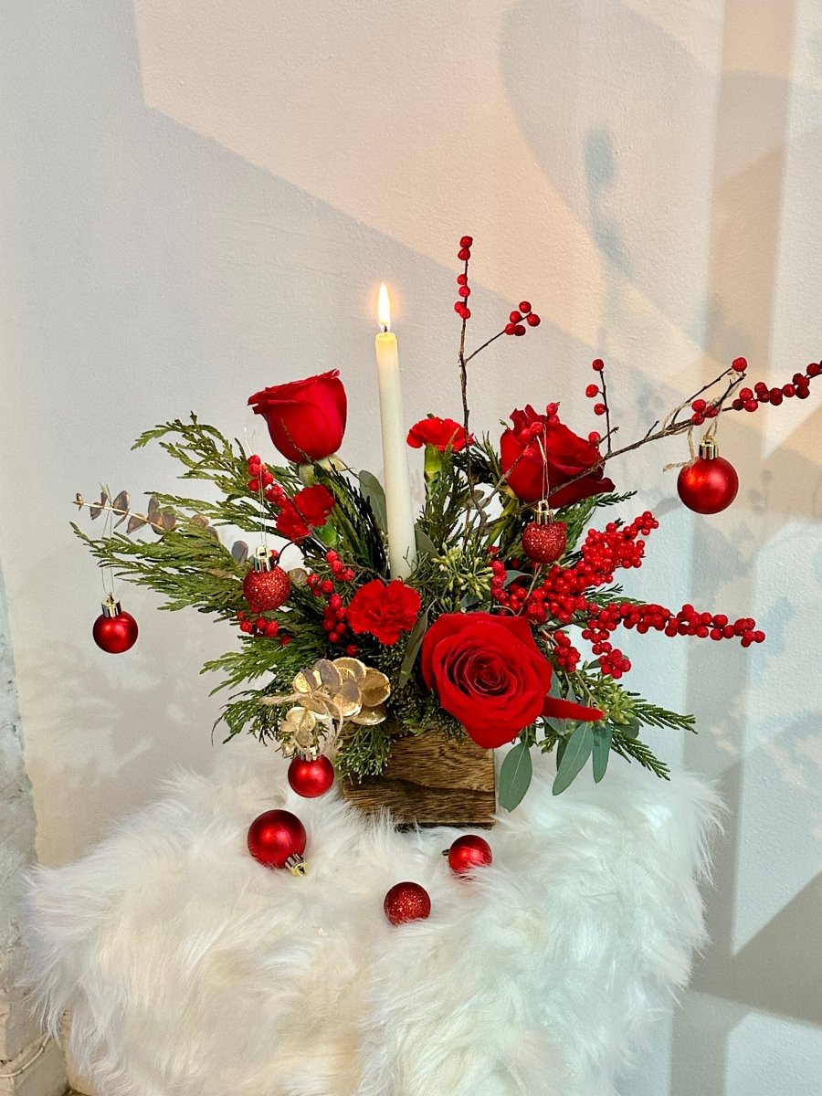 Red Holiday Candle Centerpiece - KKOT Floral Studio | Jersey City Florist & Same - Day Delivery